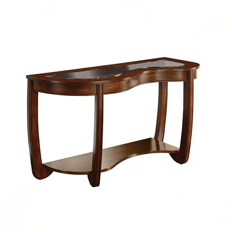Sofa Table Open Bottom Shelf Glass Insert Top Cocktail Table