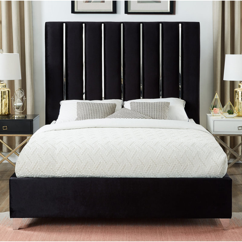 Lit plateforme tapissier capitonné Dietrich, Grand, Velours noir