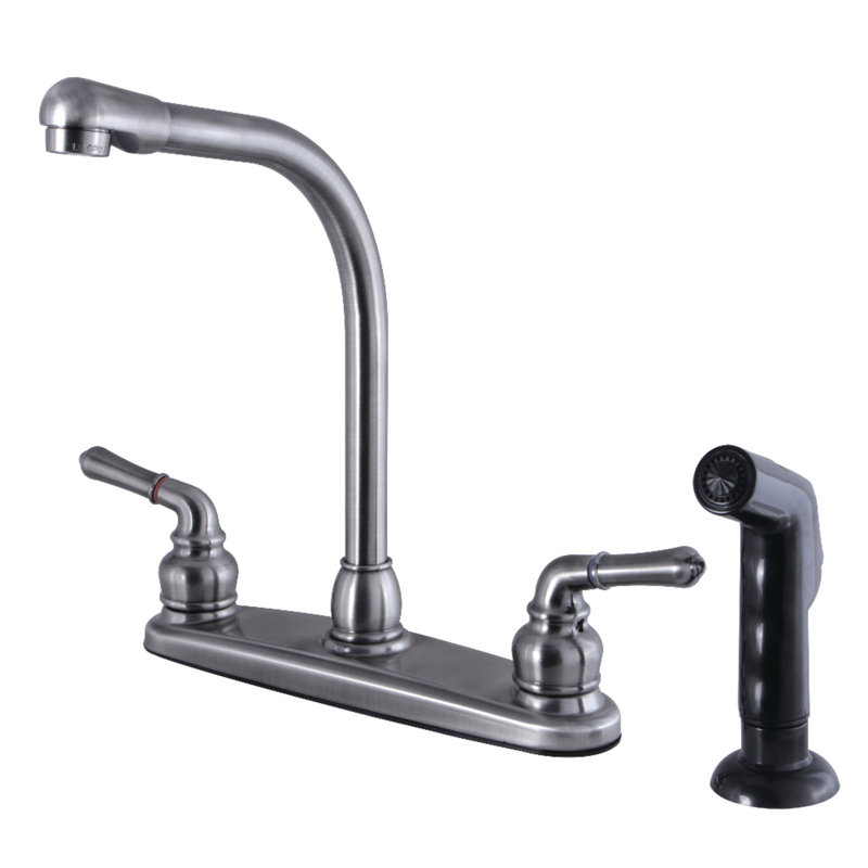 Kingston Brass Americana Two-Handle 4-Hole 8" Centerset Kitchen Faucet with Side Sprayer