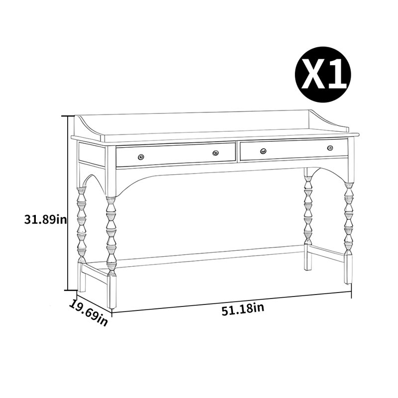 Bureau de salon de style français léger, H 31,89 po x l 51,18 po x P 19,69 po, Blanc