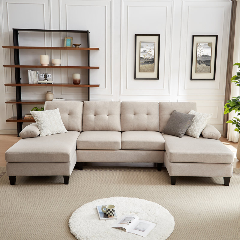 Laith Upholstered U-Shaped Sectional Symmetrical, Beige Fabric