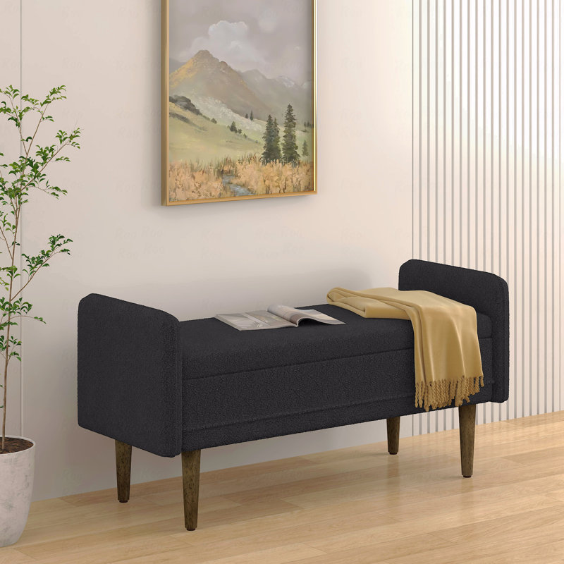 Tabouret de rangement en velours Teddy avec espace de rangement, noir, Noir
