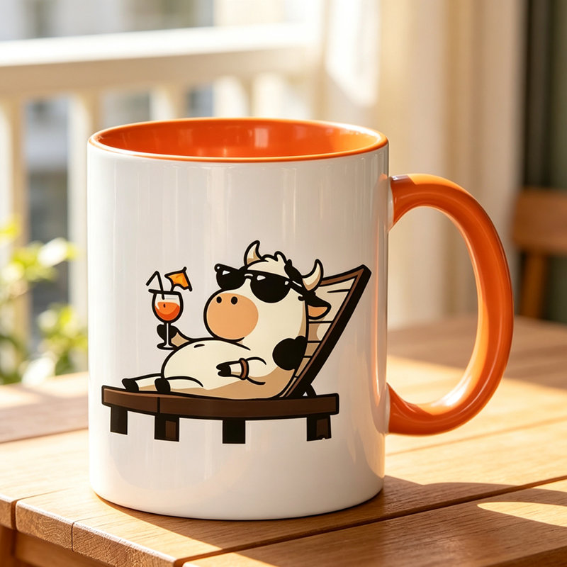 1pc Cute vacation themed cows Logo Ceramic Coffee Mug Coffee Cup Tea Mug Holiday Gift for Home great for daily use can hold Tea Milk.