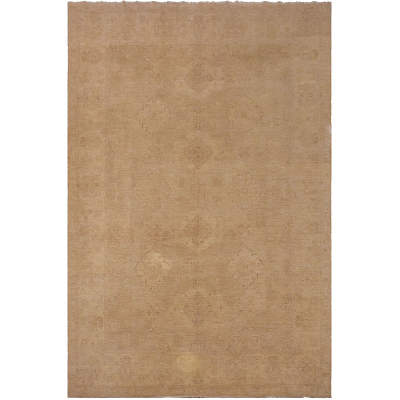 Tapis oriental brun clair en laine noué à la main de style oriental 9 pi x 12 pi Everette