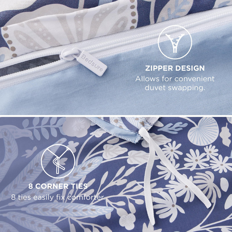 Ensemble de housse de couette 100% coton avec fermeture à glissière, Grand lit