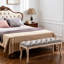 Banc de lit en lin touffeté rétro, avec pieds en bois sculpté vieilli, pour vestibule, salon, gris-129944425-129944422-129944418