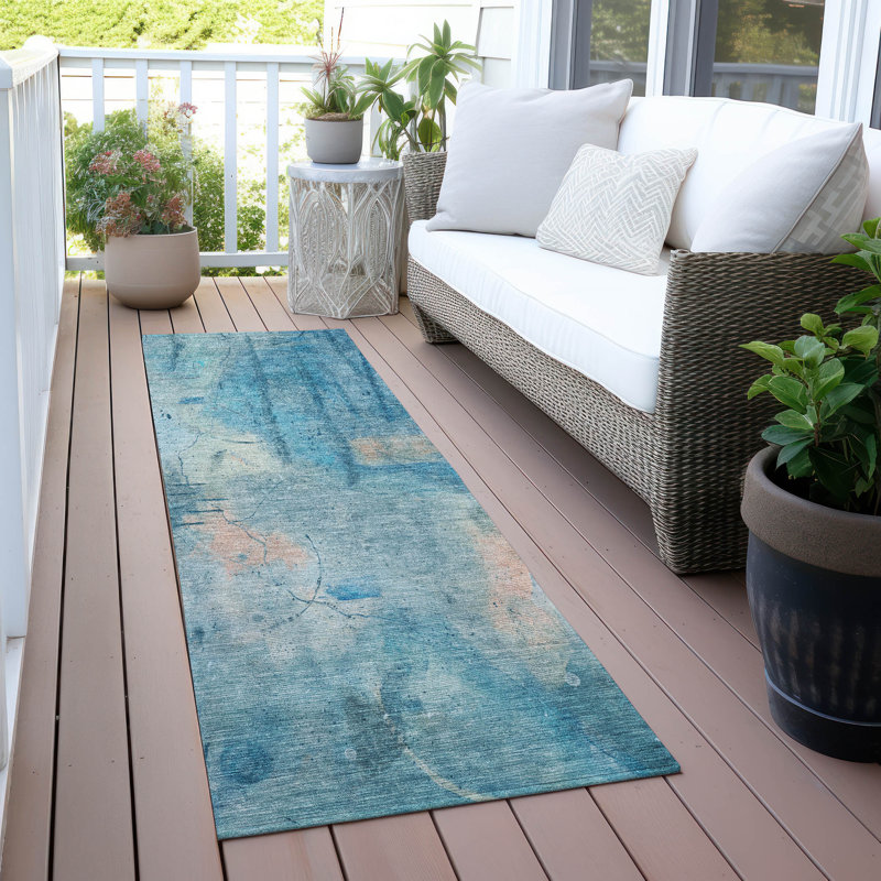 Machine Washable Indoor/Outdoor Xhevrie Blue Rug, Runner 2'3" x 7'6"