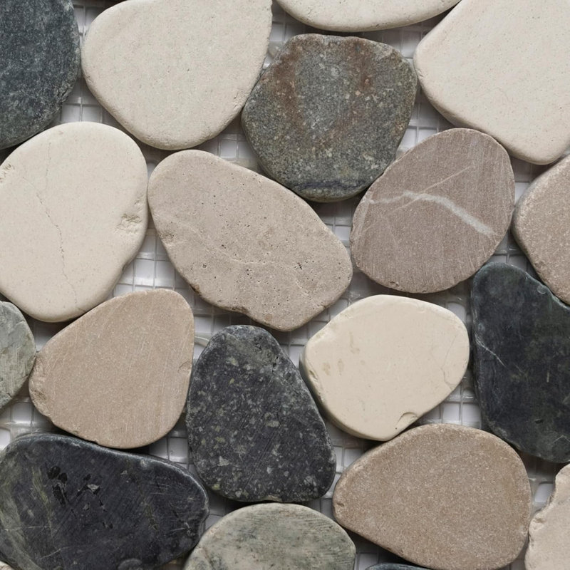CNK Tile Sliced Mixed Pebble Tile Natural Stone Mesh Sheet For Bathroom Kitchen Walls Floors And Decorative Surfaces - 12" X 12"