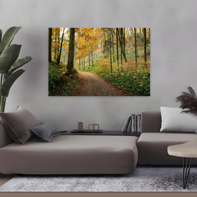 Route qui traverse une forêt, Bade-Wurtourg, Allemagne, art contemporain de paysage abstrait