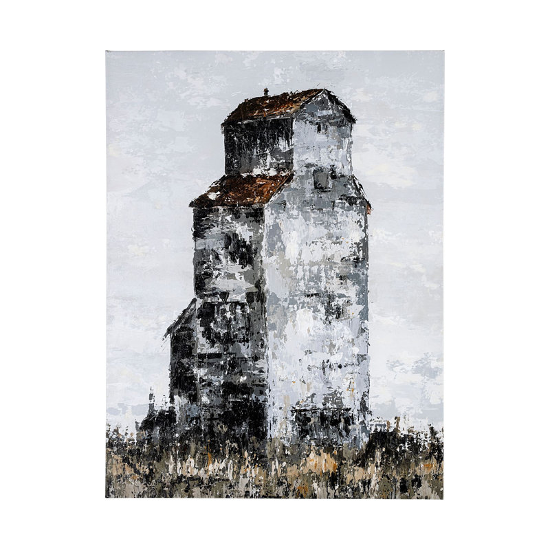 Abandoned Grain Elevator I a Hand Embelished Textured Canvas, 53" H x 40" W x 3" D