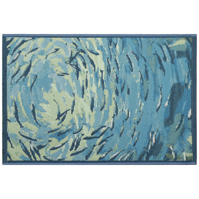Bay Isle Home™ Asenet Fish To Go Blue Indoor/Outdoor Mat