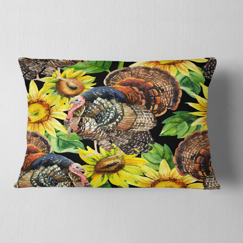 Coussin lombaire à fleurs et oiseau