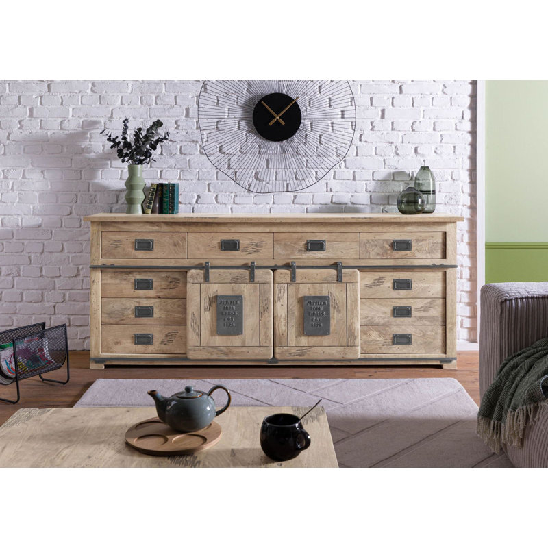 Railway 220cm Solid Wood Sideboard, Whitewash Lacquered
