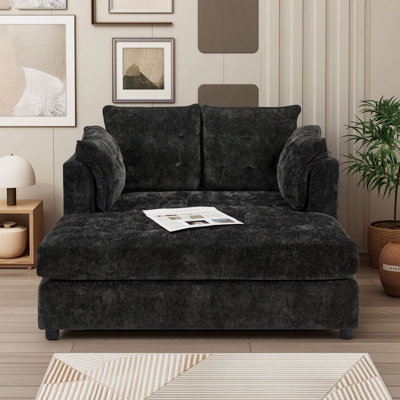 2-Seater Chaise Lounge Sofa with Deep Tufted Seat, Pillow Top Armrests, Removable Backrest and Cushions for Living Room
