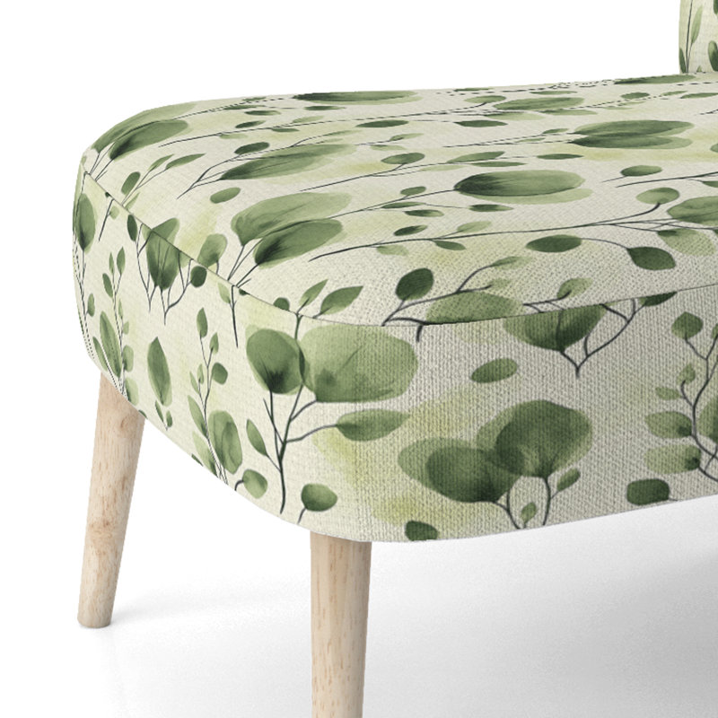 Chaise rembourrée en velours à motif floral - Chaise d'appoint vert mousse et pétales, Chaise d'appoint sans accoudoirs