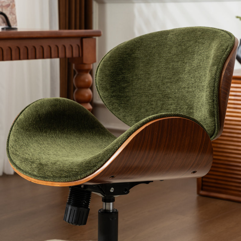 Chaise de bureau rembourrée à hauteur ajustable avec chaise pivotante en chenille et structure en métal, Chenille verte