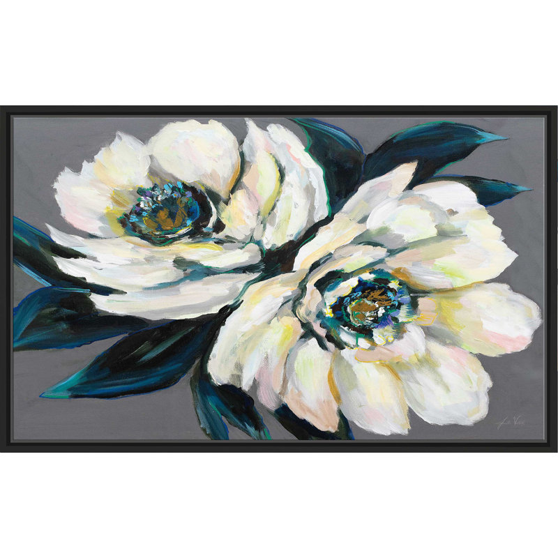 Pivoines - Peinture, Cadre flottant noir, H 39,5 po x l 63,5 po x P 2 po