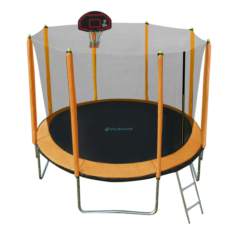 Trampoline de jardin rond de 10 pi avec enceinte de sécurité SkyBond, Orange
