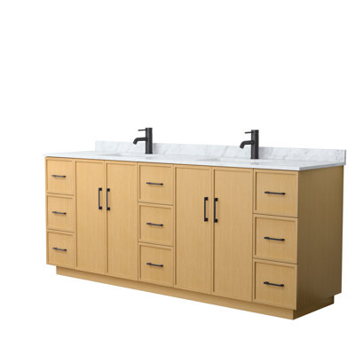Ensemble de meuble-lavabo double autoportant 84 po avec plateau en marbre Elan TK