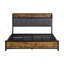 Full Size Bed Frame, Storage Headboard With Charging Station And 4 Storage Drawers,LED Lights , Brown And And Grey-624781144