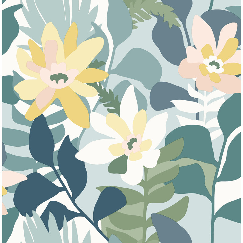 Floral Wallpaper Roll, Turquoise