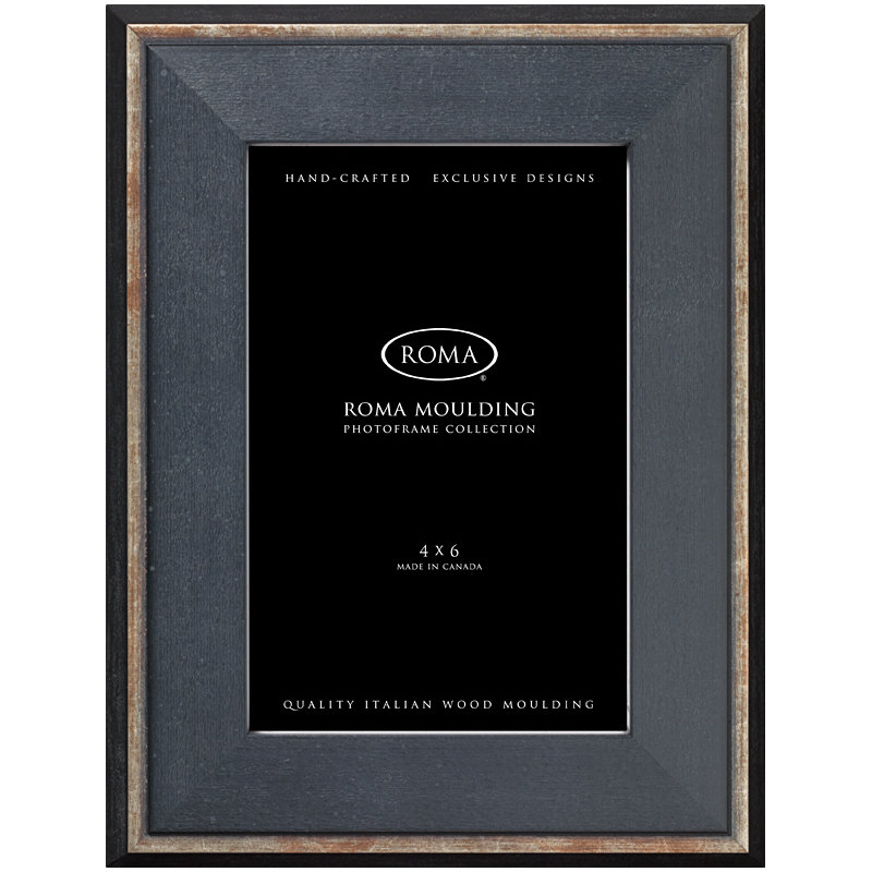Terra Wood Beveled Picture Frame, 4" x 6", Stone Etched Black Silver