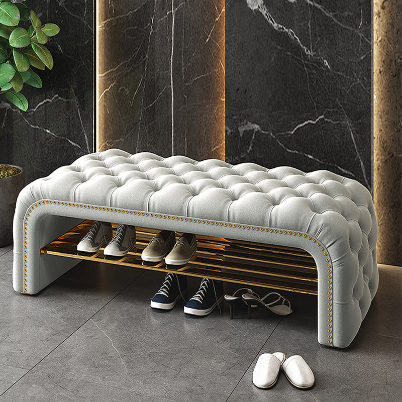 6 Pair Shoe Storage Bench, Light Gray