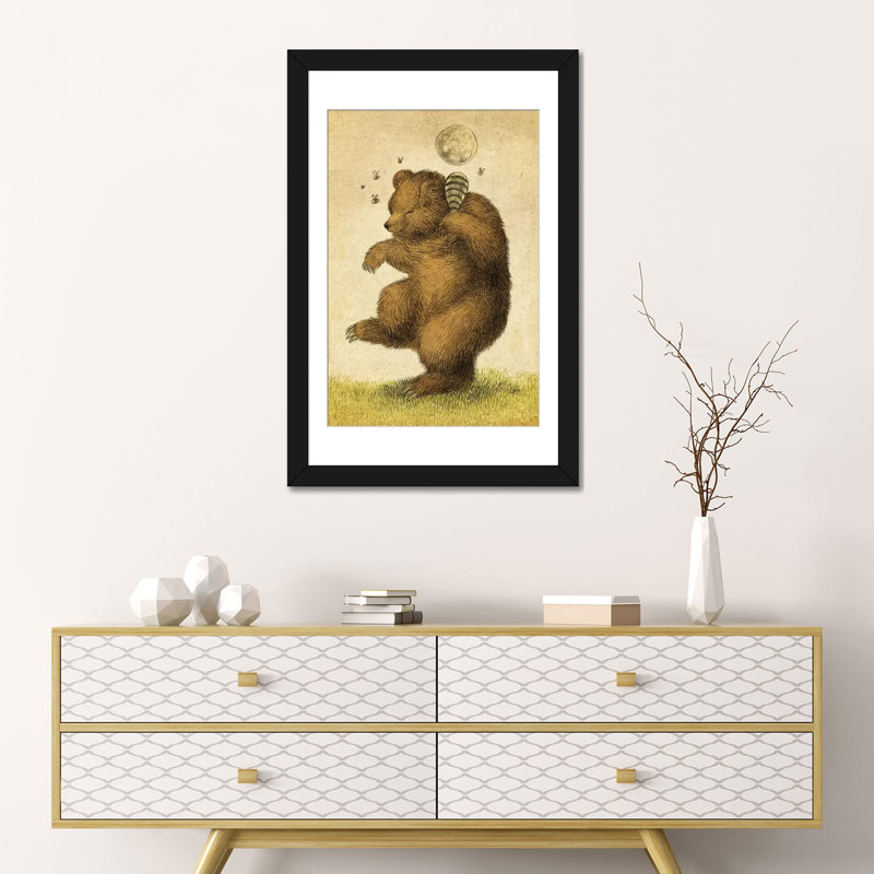 « miel ours », impression sur toile, H 24 po x l 16 po x P 1 po, Papier d'art encadré noir, Blanc