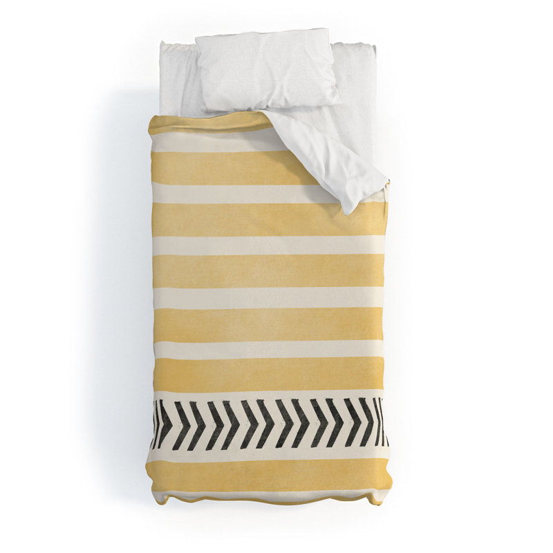 Ensemble de housse de couette rayures et flèches jaunes, Housse de couette simple / simple TG et 1 taie dé