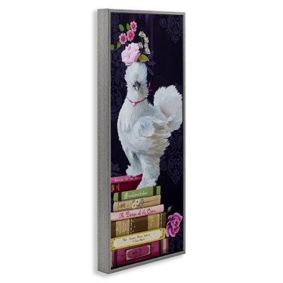 Fancy Vintage Chicken with Books Framed Giclee, design by Heather Gauthier