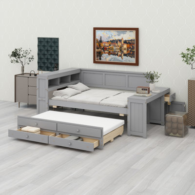 Daybed With Storage Shelves,Drawers,Trundle