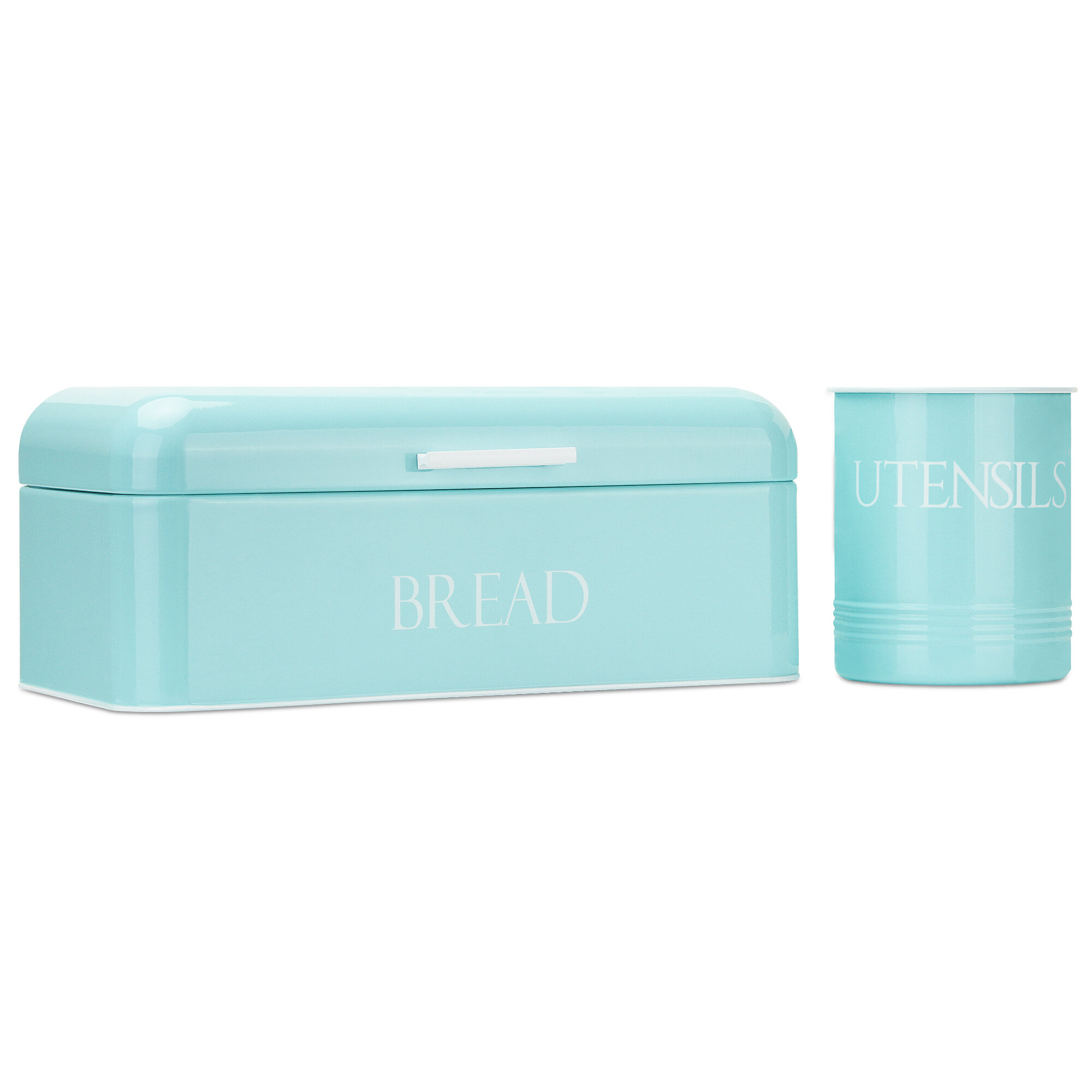 Outshine Farmhouse Round Tin Snack Containers with Lids - Set of 2 Mint/Blue