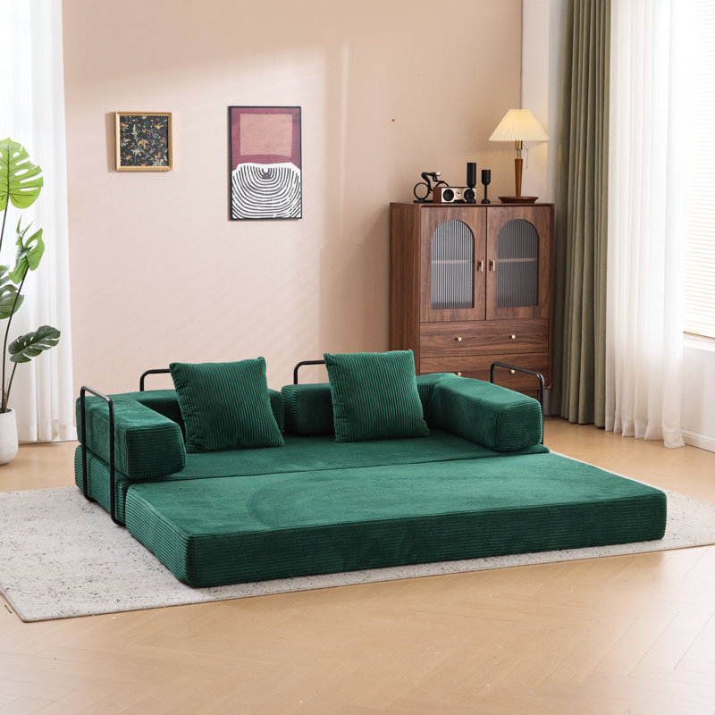 Canapé-lit Bonress, Velours côtelé vert foncé