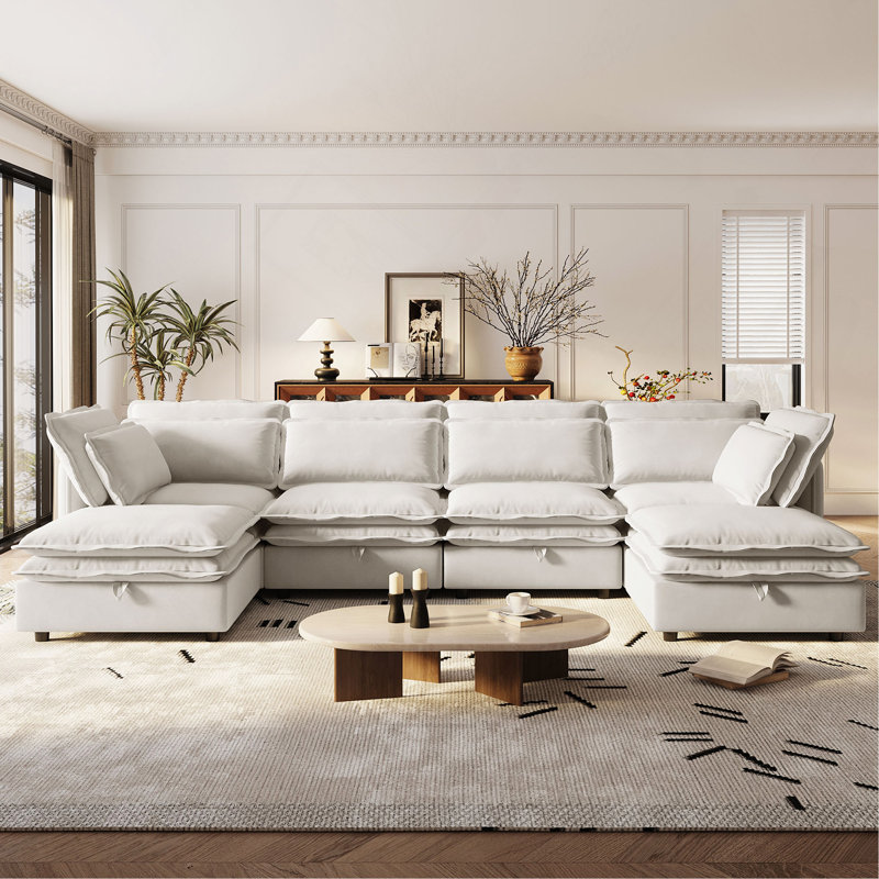 Double-Layer Cushion Modern Large U-Shaped Modular Sofa
