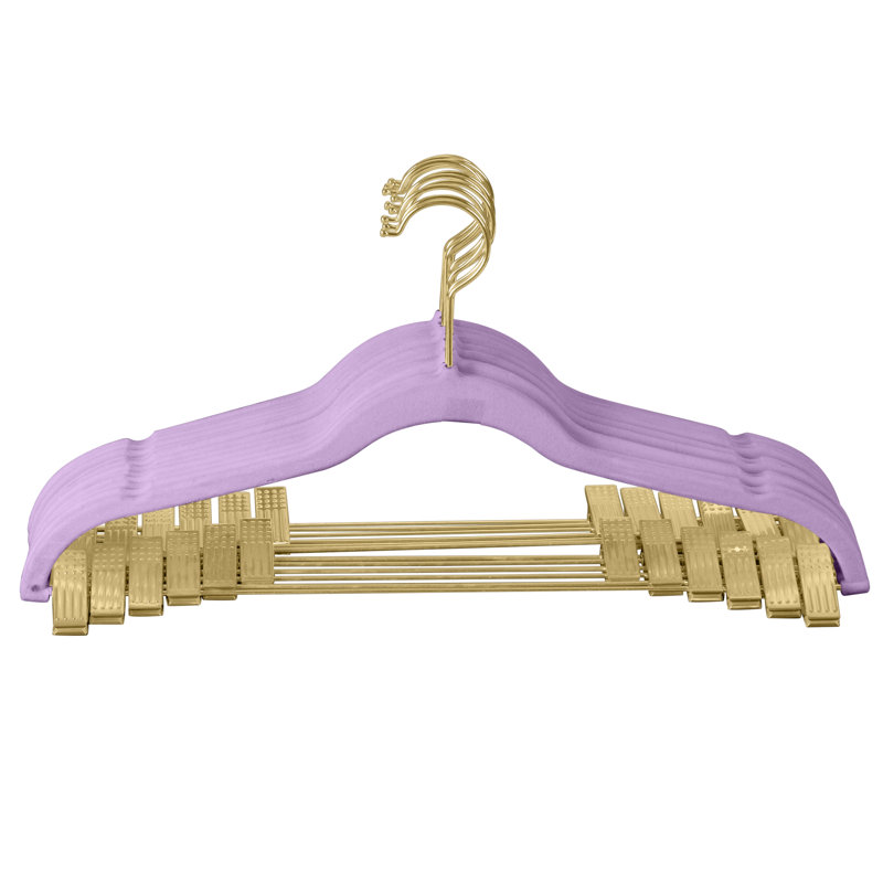 Paquet de 6 cintres en velours avec pinces, Mauve