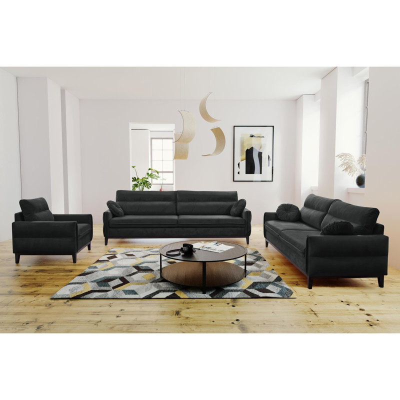 Bhumi 3 - Piece Living Room Set, Dark Grey