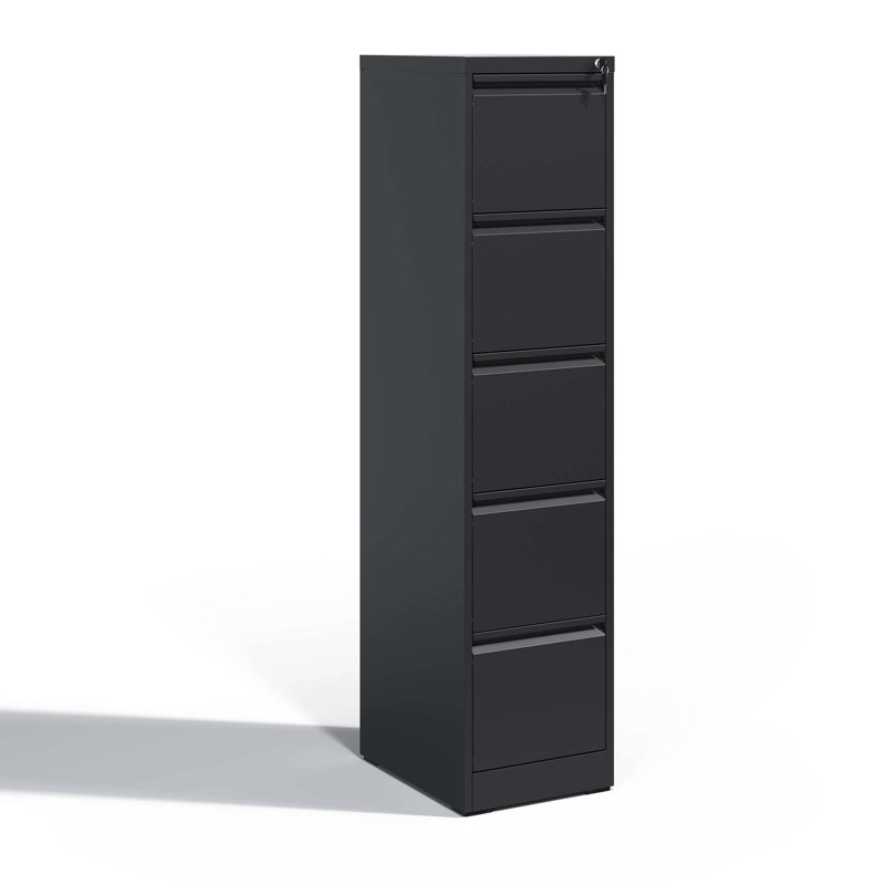 Metal Vertical File Cabinet With Lock, 5 Drawers For Office/Home, Steel Build, Tilt, Full Extension Convenient And Productive Organization Access Office/Home Tilt Design, Seamless Handling