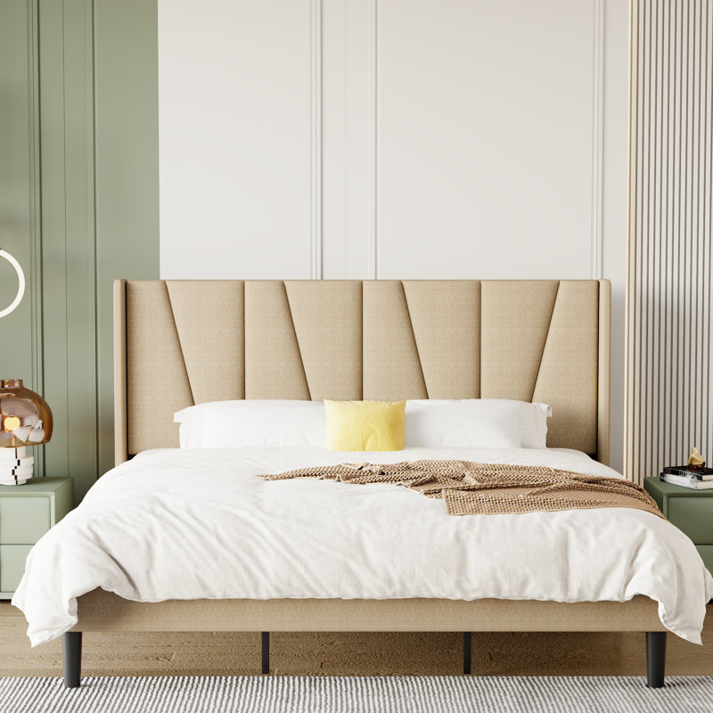Gyda Upholstered Platform Bed, King, Beige