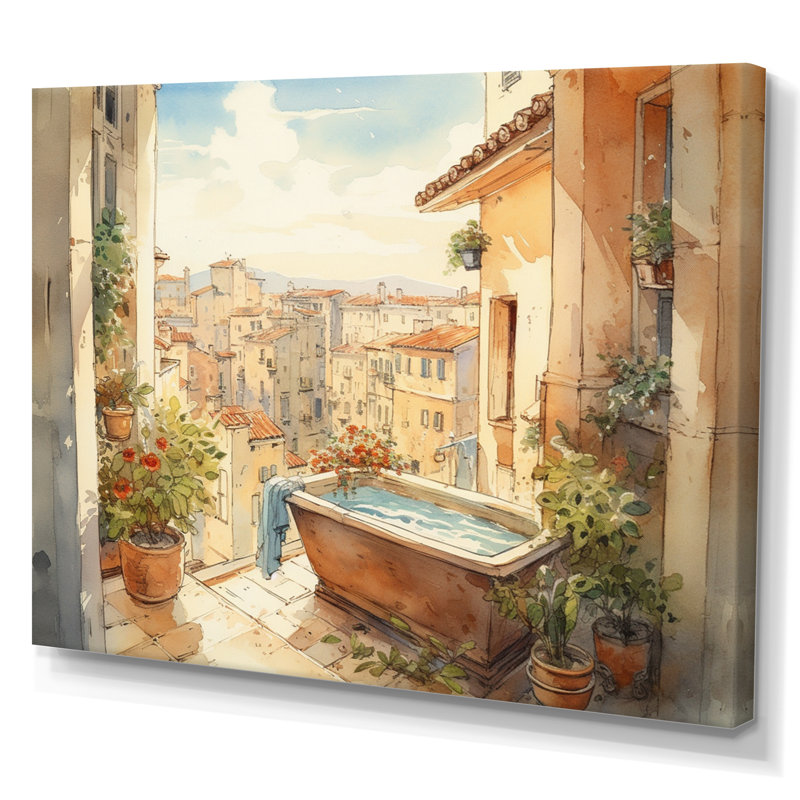 «Gerthrud Bathaign Bliss With A View of Mediterrean City», reproduction sur toile, H 12 po x l 20 po x P 1 po