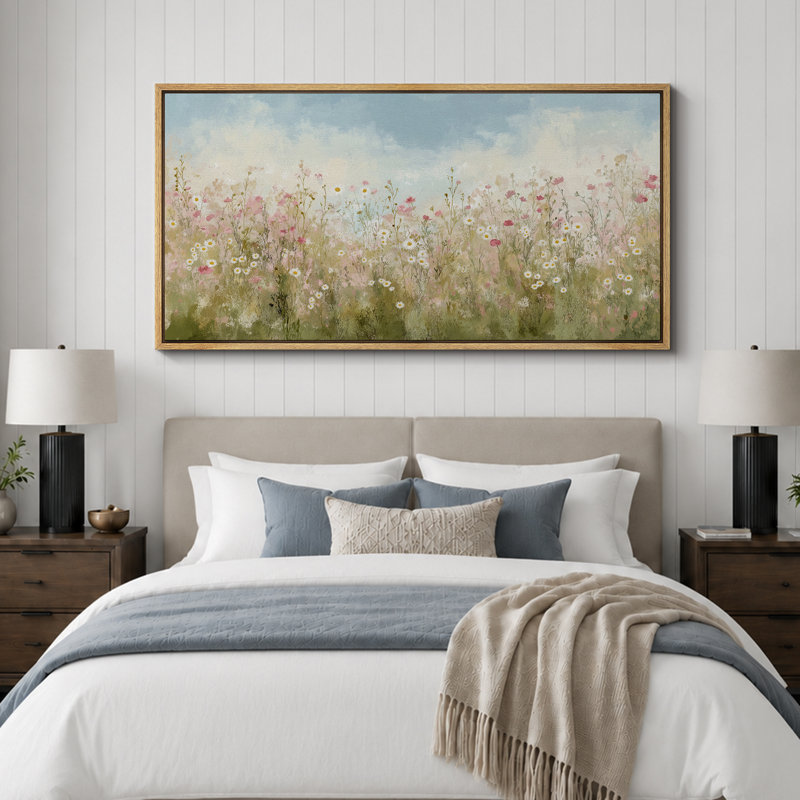 "Fresh Wildflower Field with Daisies" - très grande impression sur toile encadrée, H 30 po x l 60 po x P 1,5 po