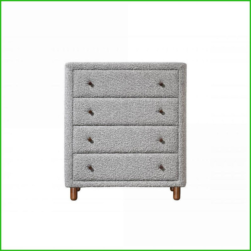 Storage Beds, Contemporary Upholstered 4-Drawer Storage Bed with No Box Spring | Grey|Boucle