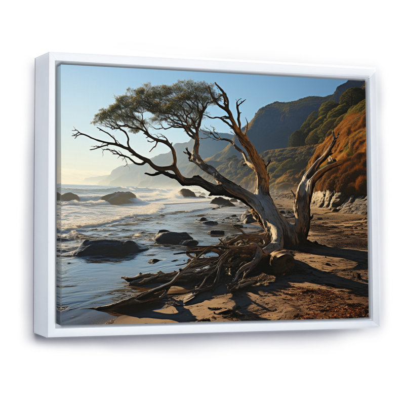 Photo de plage ensoleillée - I, Cadre flottant blanc, H 12 po x l 20 po x P 1 po