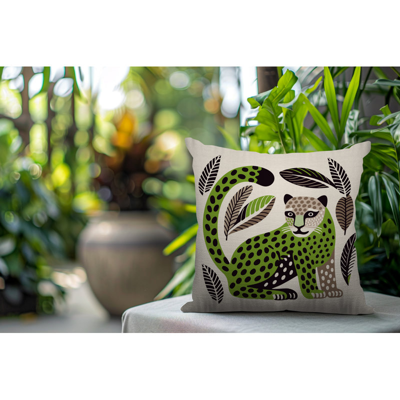 Oreiller carré réversible intérieur / extérieur Ayra Leopard, Chartreuse, Carré 15 po
