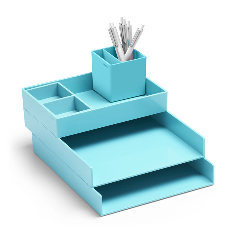 Super Stacked Plastic Desk Organizer, Aqua