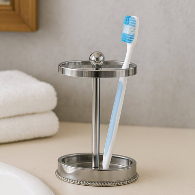 Oneita Metal Toothbrush holder | Compact Multi-Slot Holder for Toothbrushes,Razors & Makeup Accessories | Shiny