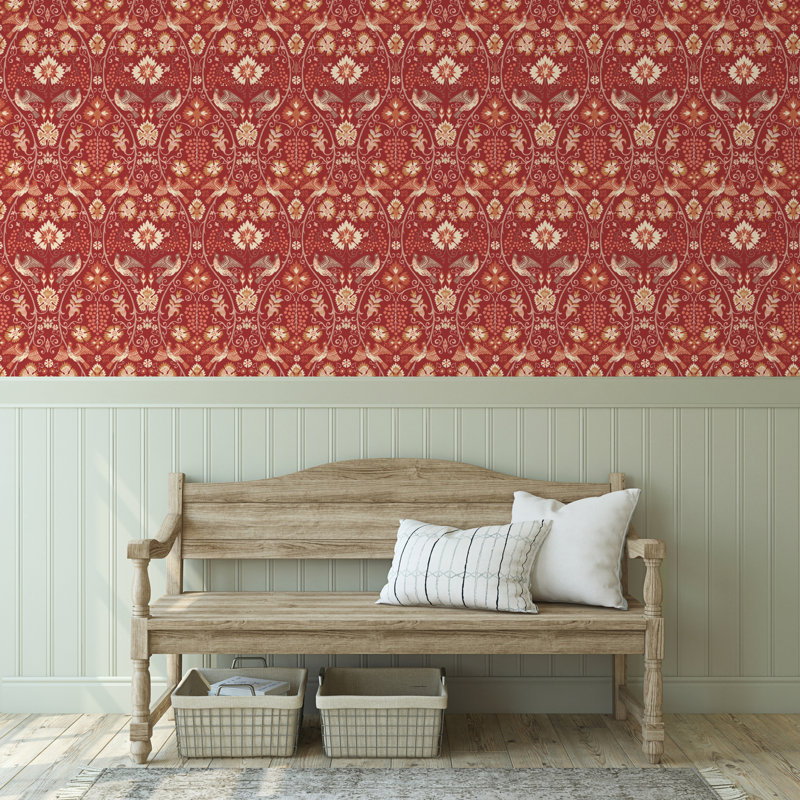 Rouleau de papier peint clou de girofle et fleurs L 33 pi x l 20,5 po Yuki Osada, Rouge brique