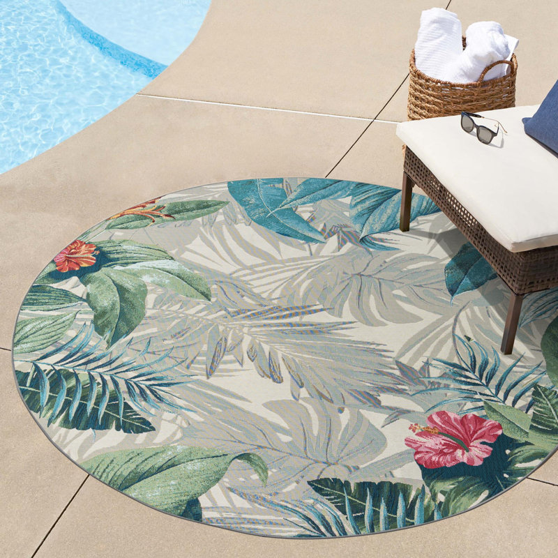 Tapis d'extérieur Anniston Multi_Unique Loom Kula, Rond 7 pi 10 po