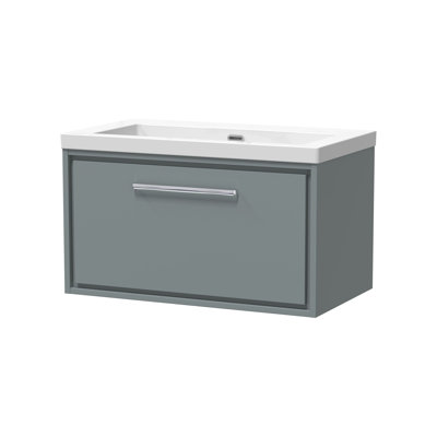 Hudson Reed Lille 600mm Fern Green 1 Drawer  Wall Hung Vanity Unit With Fireclay Basin