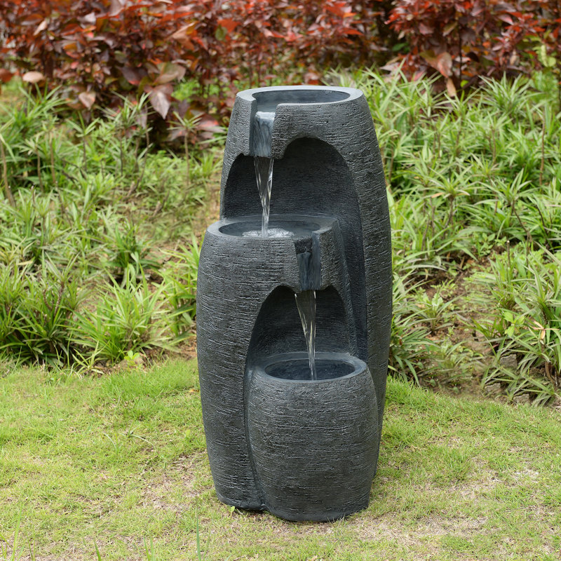Weather Resistant Floor Fountain with Light, Black