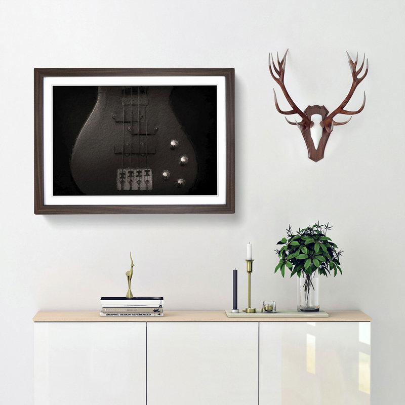 Bottom of a Black Bass Guitar - Picture Frame Painting Print, 27cm H x 36cm W x 2cm D, Walnut Framed